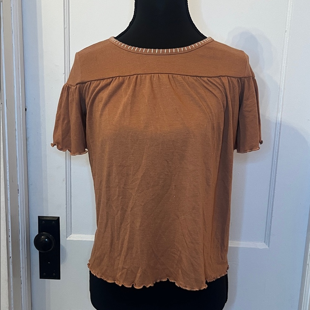 Girls burnt orange/brown flowy top size L 10/12